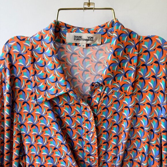 Diane von Furstenberg Didi Dress geometric Print Women’s, blue/orange Size M - Picture 5 of 12